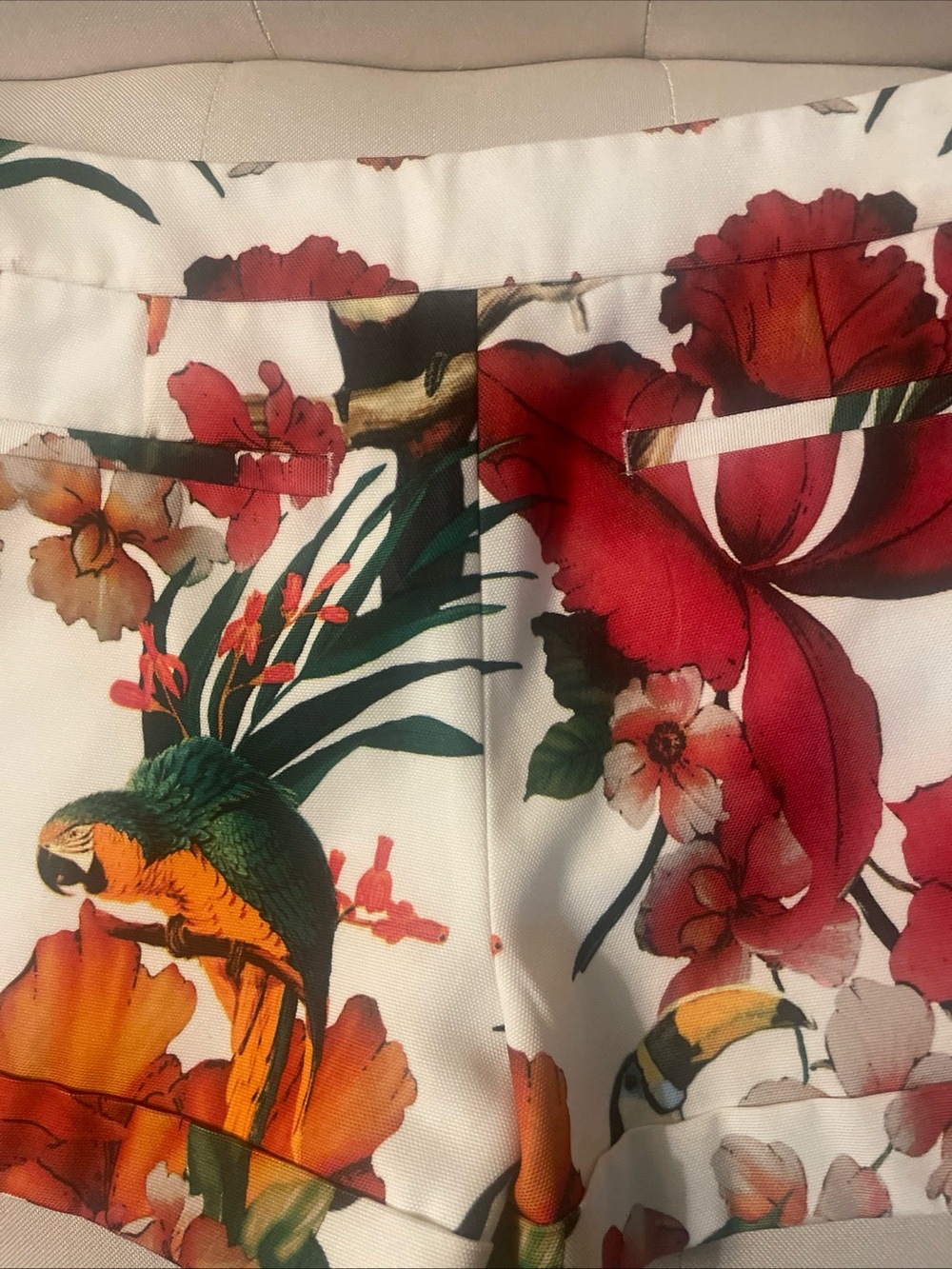 Ted Baker White Tropical Floral High-Waist Shorts with Red & Green Accents - Picture 3 of 3